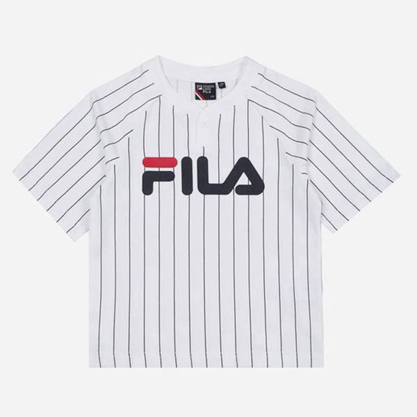 Camisetas Manga Corta Fila Niñas Blancas - Pinstripe Henry Crew Neck S/S - España 807364TIL